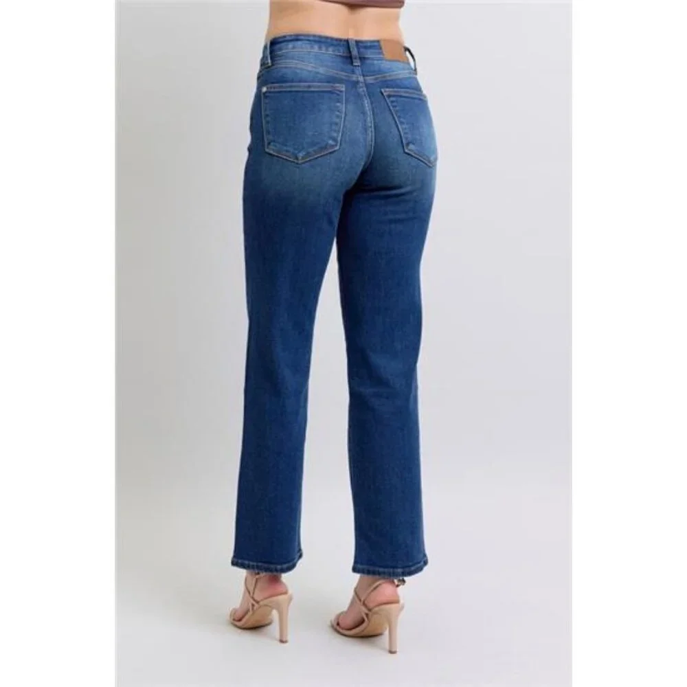🔥 NWT Judy Blue Side Seam Detail Straight Jeans w Pockets, Stretchy, Dark Wash - Picture 3 of 7